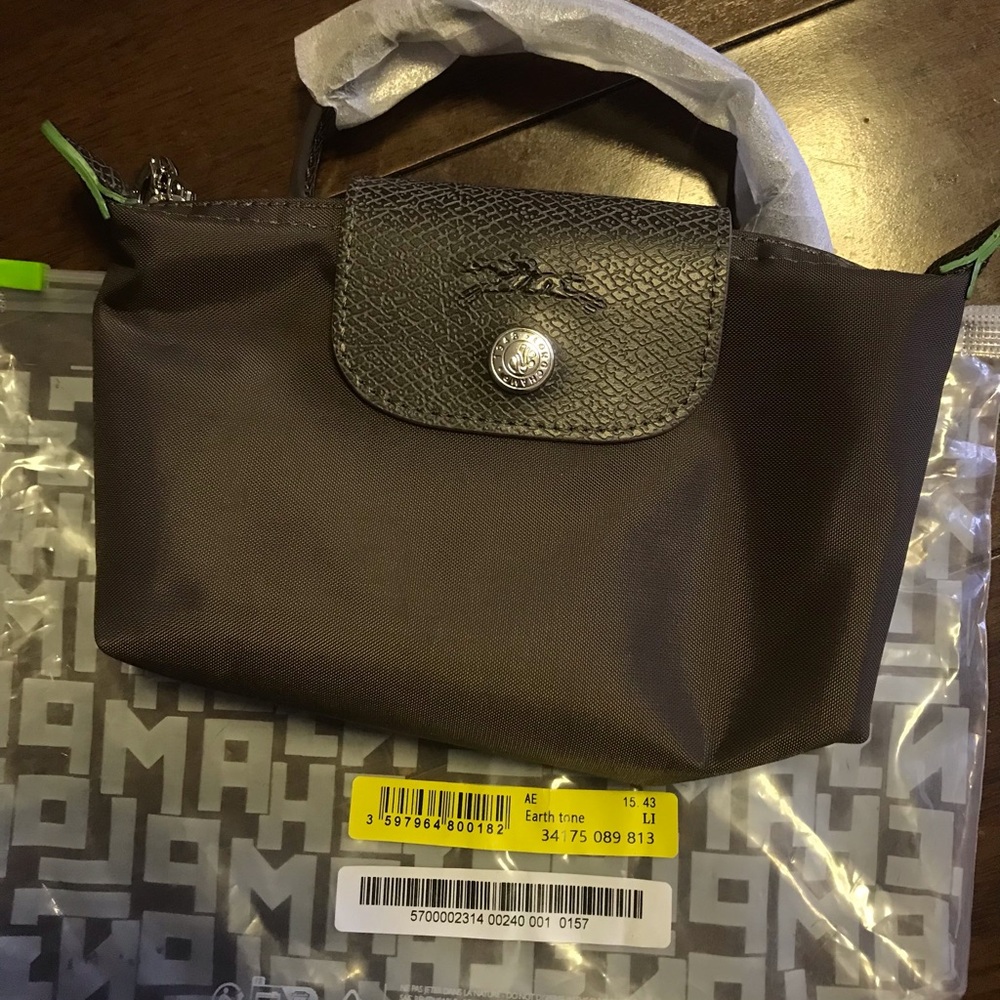Longchamp Small Cosmetic Pouch in Earth Tone with Green Trim